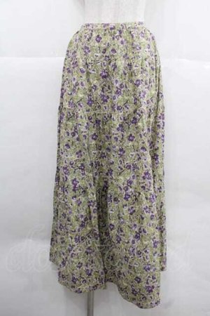 画像: PINK HOUSE / すみれ柄スカート  グリーンＸ白Ｘ紫 I-25-12-02-090-LO-SK-SA-ZI