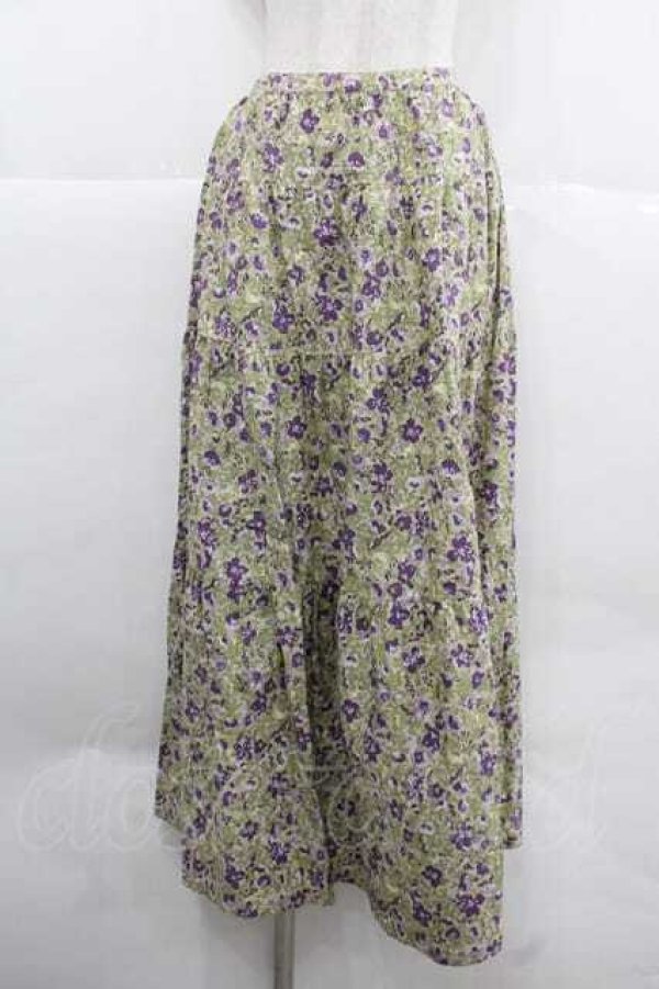 画像1: PINK HOUSE / すみれ柄スカート  グリーンＸ白Ｘ紫 I-25-12-02-090-LO-SK-SA-ZI (1)