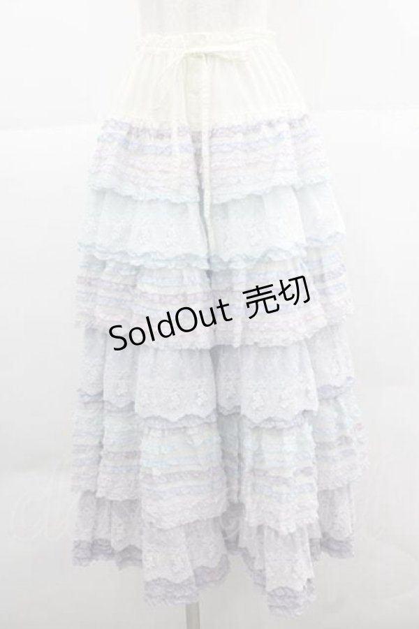 画像1: PINK HOUSE / あじさいグラデーションフリルスカート  白Ｘブルー I-25-12-02-096-LO-SK-SA-ZI (1)