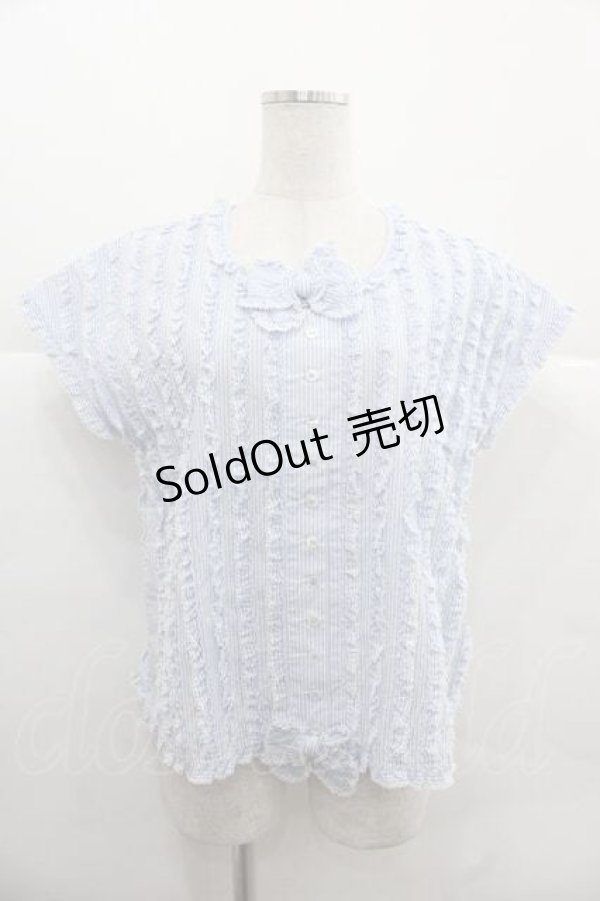 画像1: PINK HOUSE / フリル使いブラウス  ミズイロストライプ I-25-12-02-012-LO-BL-SA-ZT1227K (1)