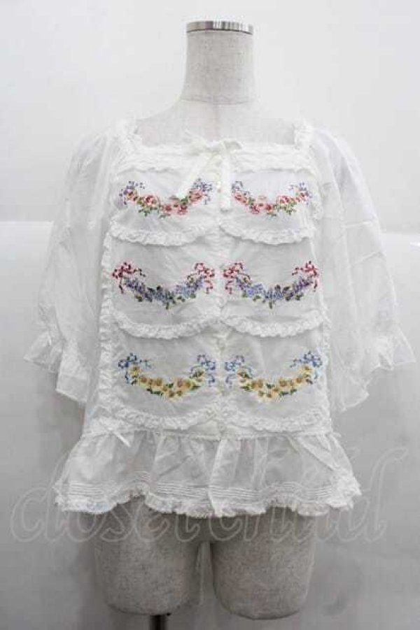 画像1: PINK HOUSE / le langage des fleurs 刺繍入りブラウス  白 I-25-12-02-013-LO-BL-SA-ZT198 (1)