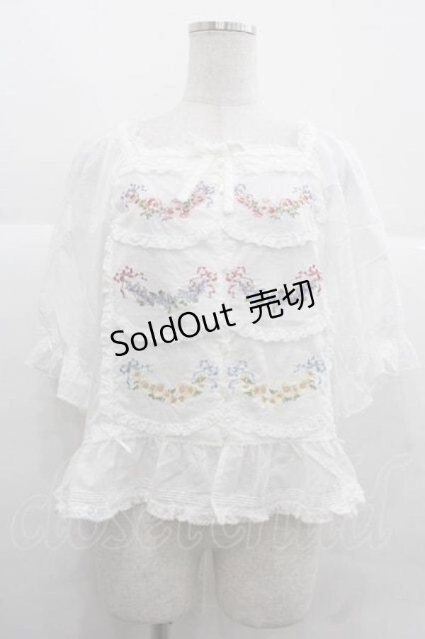 画像1: PINK HOUSE / le langage des fleurs 刺繍入りブラウス  白 I-25-12-02-013-LO-BL-SA-ZT198 (1)