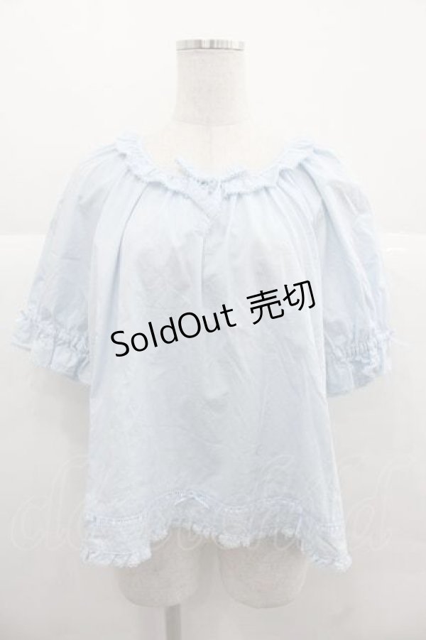 画像1: PINK HOUSE / フリルリボン半袖ブラウス  サックス I-25-12-02-014-LO-BL-SA-ZT223 (1)