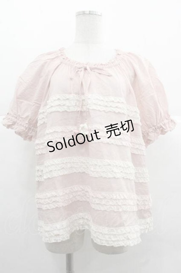 画像1: PINK HOUSE / 配色フリルローンブラウス  ピンク I-25-12-02-002-LO-BL-SA-ZI (1)
