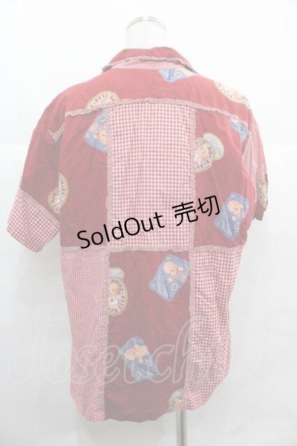画像2: PINK HOUSE / キューピー柄パッチワークシャツ  レッド I-25-12-02-017-LO-BL-SA-ZI (2)