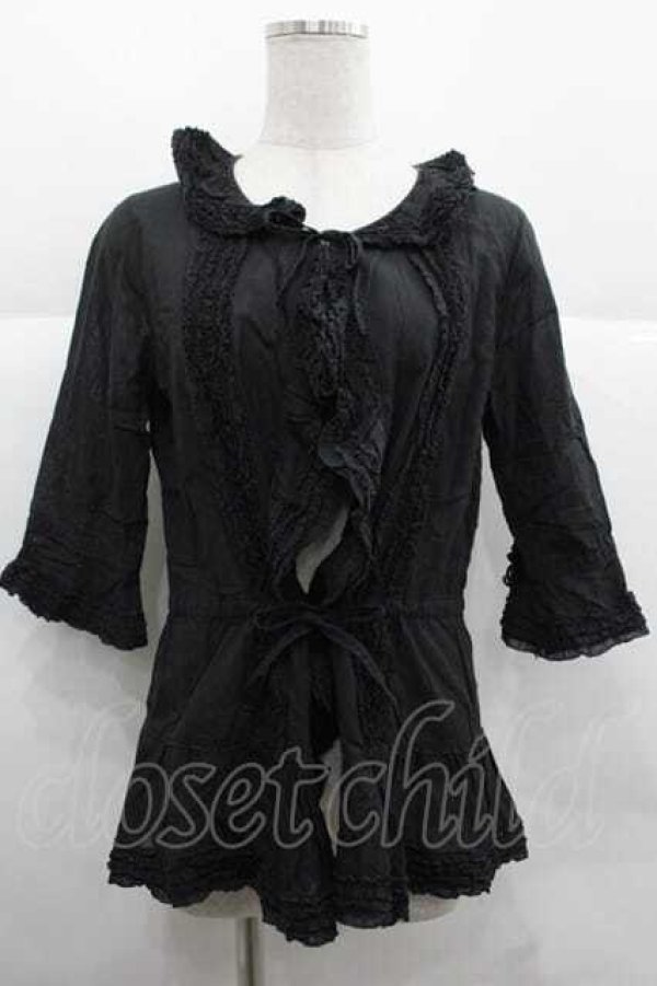 画像1: PINK HOUSE / フリルオーバーブラウス  ブラック I-25-12-02-020-LO-BL-SA-ZT210 (1)