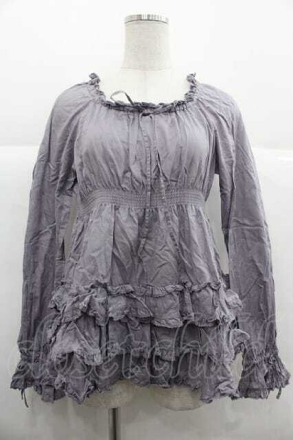 画像1: PINK HOUSE / 裾フリル長袖ブラウス  ラベンダー I-25-12-02-021-LO-BL-SA-ZI (1)