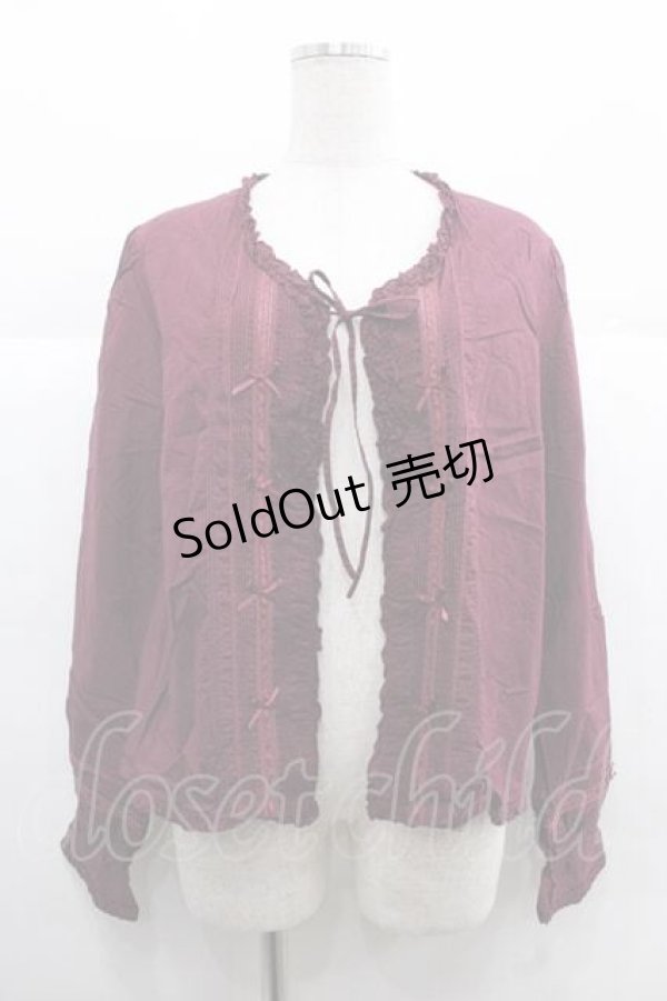 画像1: PINK HOUSE / ミニリボンボレロブラウス  ボルドー I-25-12-02-022-LO-BL-SA-ZI (1)