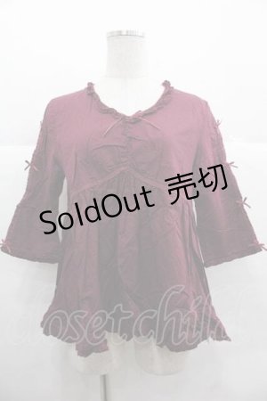画像: PINK HOUSE / 袖ミニリボンVネックチュニックシャツ  ボルドー I-25-12-02-023-LO-BL-SA-ZI