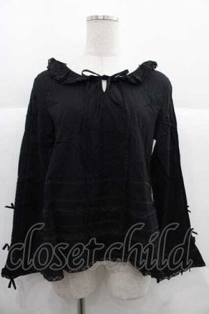 画像: PINK HOUSE / レースストライプ長袖ブラウス  ブラック I-25-12-02-025-LO-BL-SA-ZI