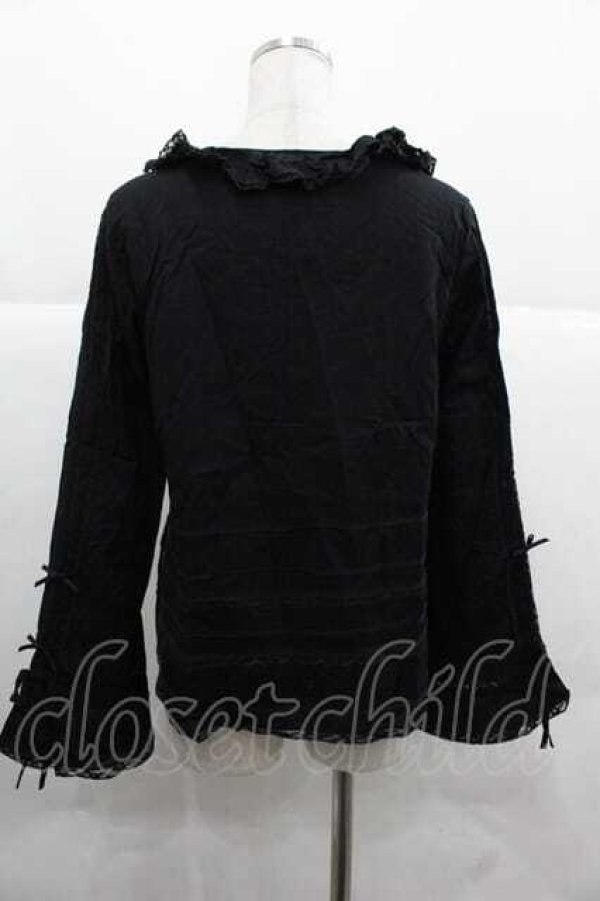 画像2: PINK HOUSE / レースストライプ長袖ブラウス  ブラック I-25-12-02-025-LO-BL-SA-ZI (2)