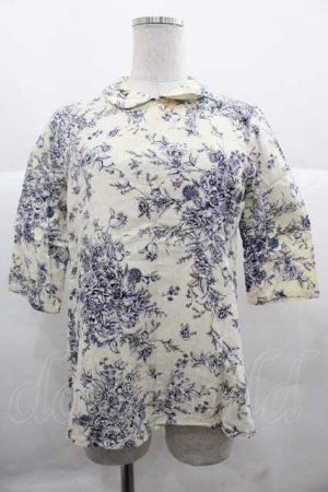 画像: PINK HOUSE / 丸襟チャイナボタン花柄ブラウス  キナリ×ブルー I-25-12-02-027-LO-BL-SA-ZI