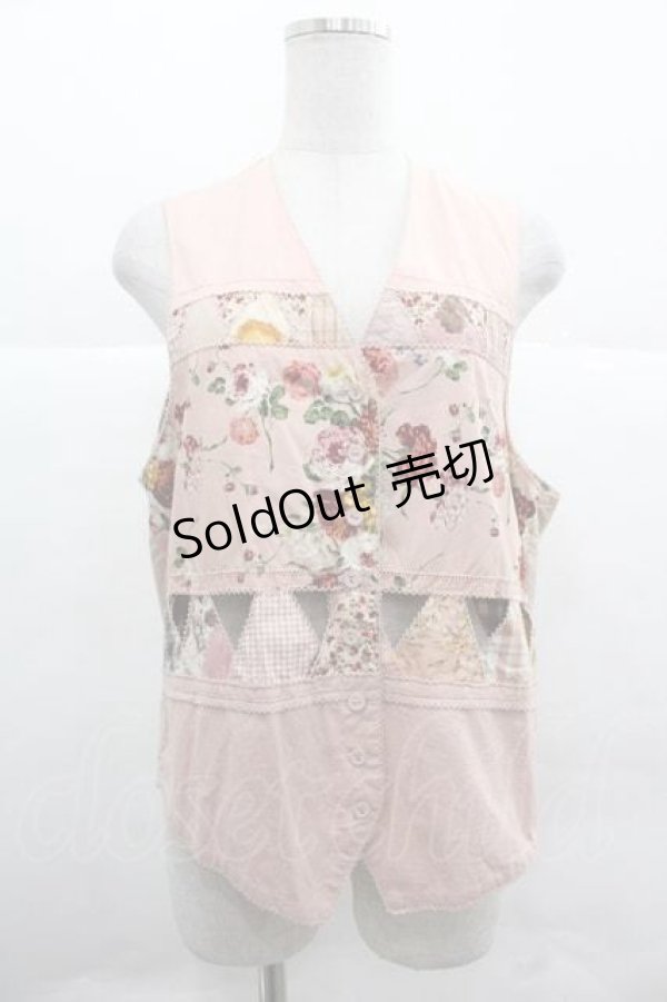 画像1: PINK HOUSE / ブーケ柄三角パッチワークベスト  ピンク I-25-12-02-032-LO-TO-SA-ZI (1)