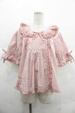 画像1: PINK HOUSE / ギンガムチェックパッチワークフリルブラウス  ピンク I-25-12-02-004-LO-BL-SA-ZI (1)