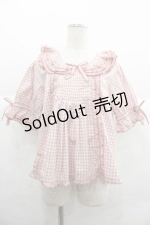 画像: PINK HOUSE / ギンガムチェックパッチワークフリルブラウス  ピンク I-25-12-02-004-LO-BL-SA-ZI