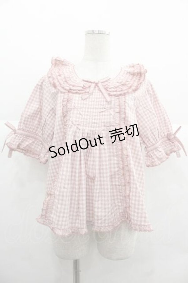 画像1: PINK HOUSE / ギンガムチェックパッチワークフリルブラウス  ピンク I-25-12-02-004-LO-BL-SA-ZI (1)