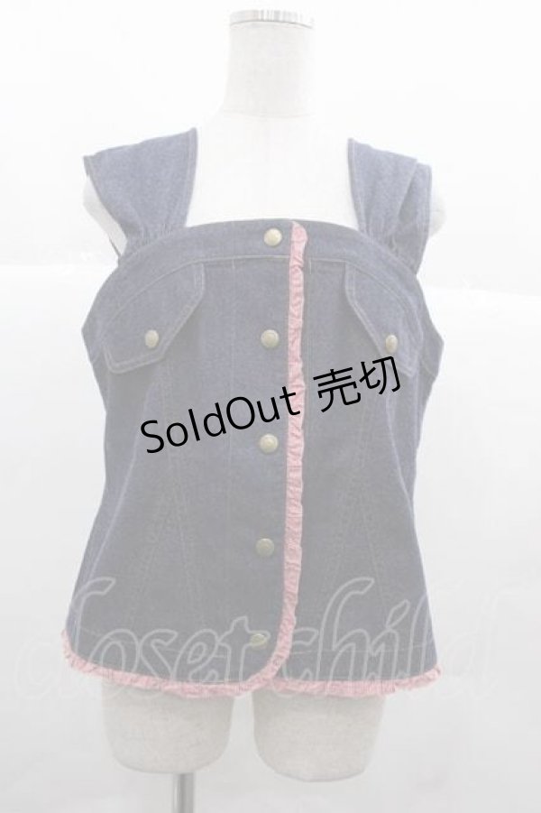 画像1: PINK HOUSE / ギンガムチェック使いデニムベスト  紺デニム I-25-12-02-035-LO-TO-SA-ZI (1)