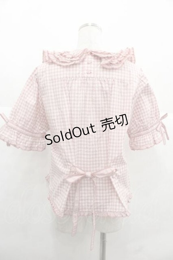 画像2: PINK HOUSE / ギンガムチェックパッチワークフリルブラウス  ピンク I-25-12-02-004-LO-BL-SA-ZI (2)
