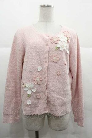 画像: PINK HOUSE / 桜モチーフ使いニットカーディガン  ピンク I-25-12-02-037-LO-TO-SA-ZI