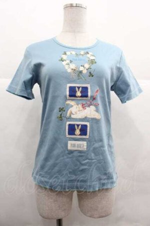画像: PINK HOUSE / White Cloverリース＆sleeping rabbitプリントカットソー  ブルー I-25-12-02-038-LO-TO-SA-ZI