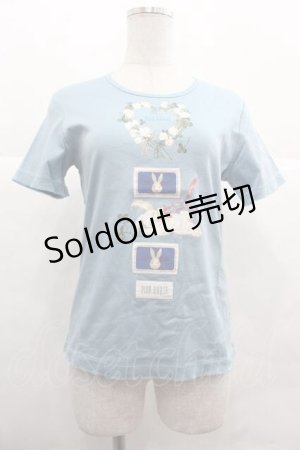 画像: PINK HOUSE / White Cloverリース＆sleeping rabbitプリントカットソー  ブルー I-25-12-02-038-LO-TO-SA-ZT1227K