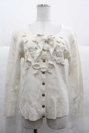 画像: PINK HOUSE / リボン&カメリアモチーフニットカーディガン  アイボリー I-25-12-02-040-LO-TO-SA-ZI