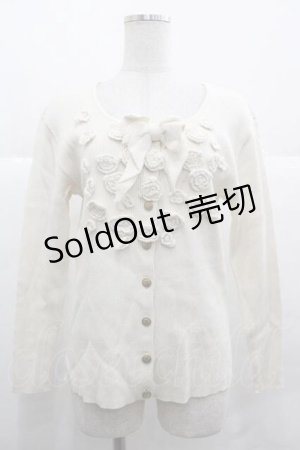 画像: PINK HOUSE / リボン&カメリアモチーフニットカーディガン  アイボリー I-25-12-02-040-LO-TO-SA-ZI