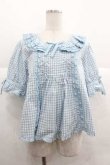画像1: PINK HOUSE / ギンガムチェックパッチワークフリルブラウス  サックス I-25-12-02-005-LO-BL-SA-ZT210 (1)