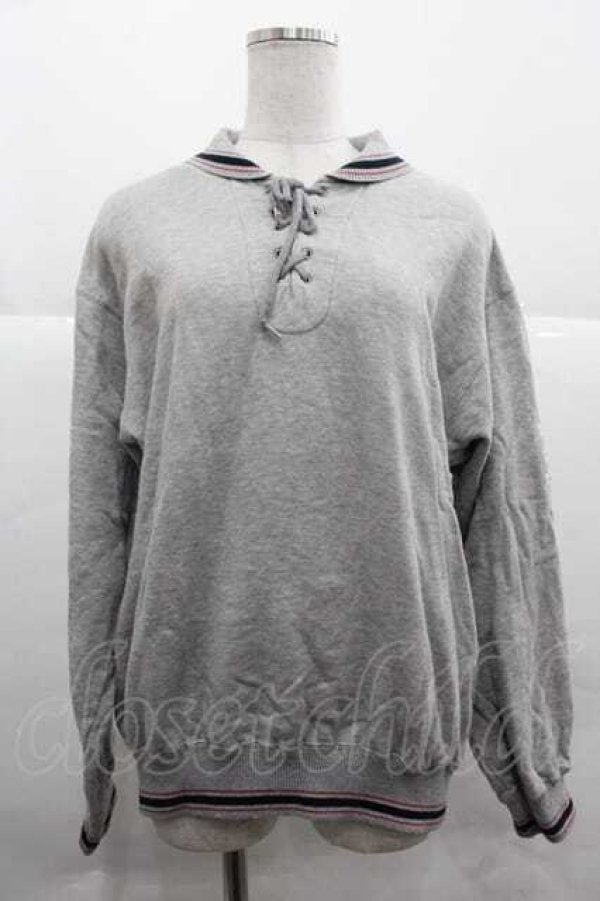 画像1: NATURE TRAIL / 胸元編み上げスウェット M グレー I-25-12-02-041-LO-TO-SA-ZI (1)