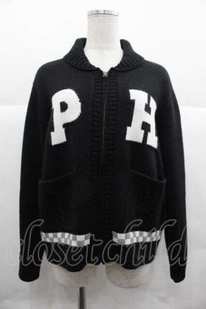 画像: PINK HOUSE / ロゴニットカウチン  黒Ｘ白 I-25-12-02-042-LO-JA-SA-ZI