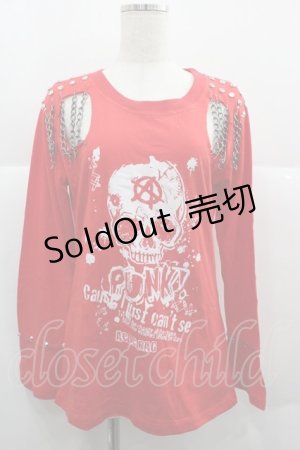 画像: ACDC RAG / ドクロプリントチェーンカットソー  赤Ｘ白Ｘシルバー I-25-12-06-041-PU-TO-SA-ZI