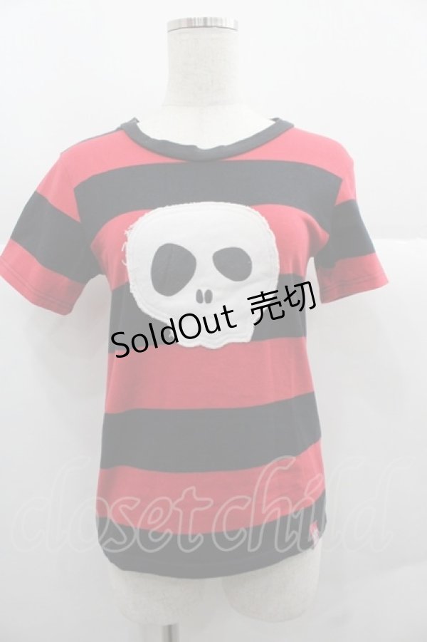 画像1: HANGRY&ANGRY / ボーダー半袖カットソー  黒Ｘ赤 I-25-12-06-042-HN-TO-SA-ZI (1)