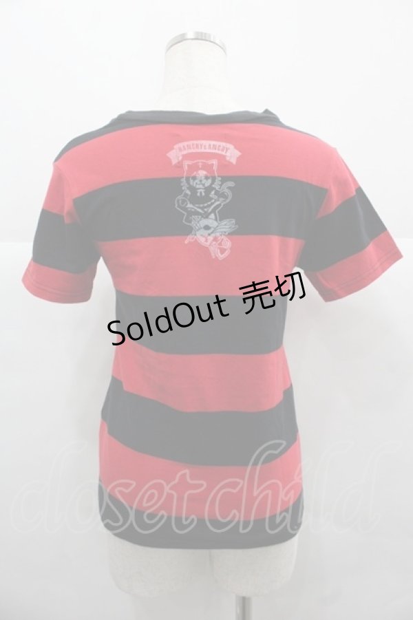 画像2: HANGRY&ANGRY / ボーダー半袖カットソー  黒Ｘ赤 I-25-12-06-042-HN-TO-SA-ZI (2)