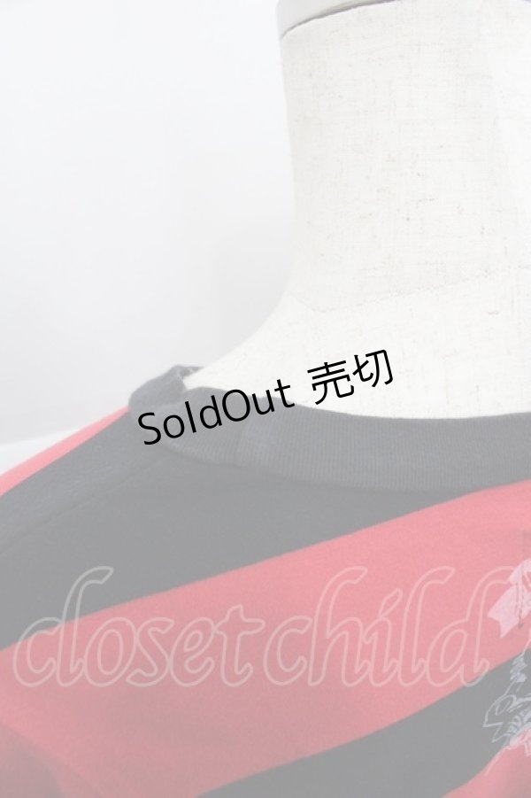 画像3: HANGRY&ANGRY / ボーダー半袖カットソー  黒Ｘ赤 I-25-12-06-042-HN-TO-SA-ZI (3)