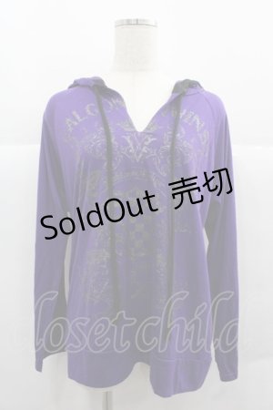 画像: ALGONQUINS / 市松ラメ柄フードカットソー  紫ｘ黒 I-25-12-06-047-AL-TO-SA-ZI