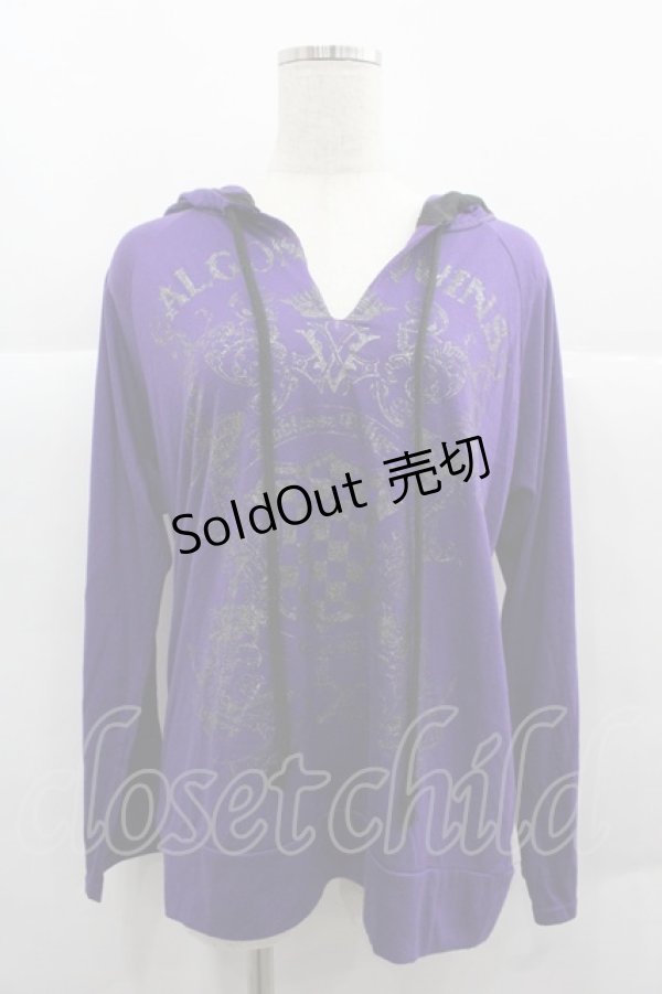 画像1: ALGONQUINS / 市松ラメ柄フードカットソー  紫ｘ黒 I-25-12-06-047-AL-TO-SA-ZI (1)