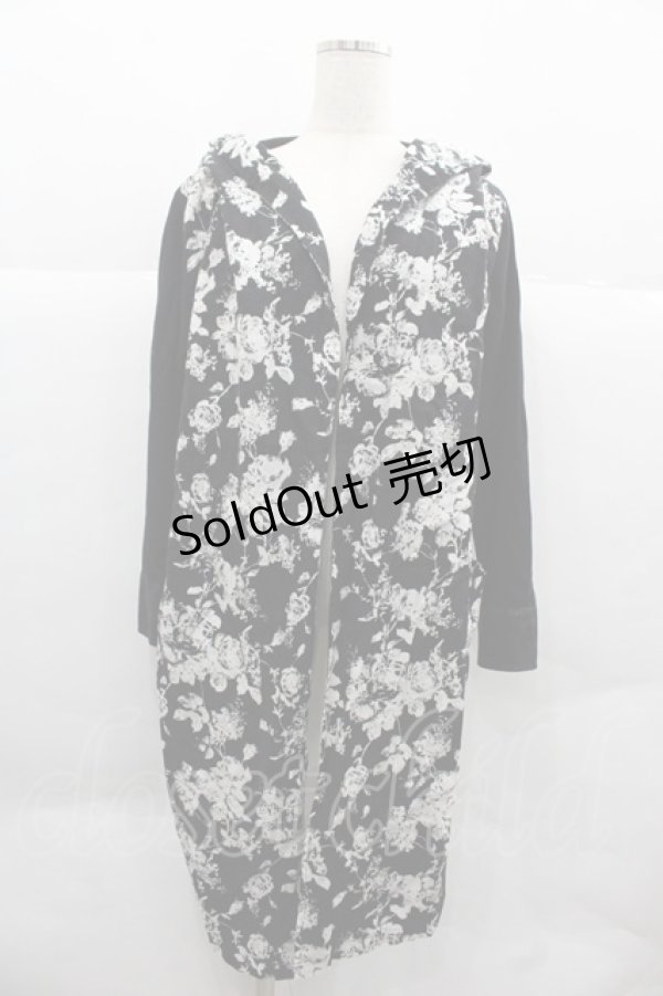 画像1: SEX POT ReVeNGe / 薔薇シルエット柄フードロングカーディガン M 黒Ｘ白 I-25-12-06-049-SP-TO-SA-ZI (1)