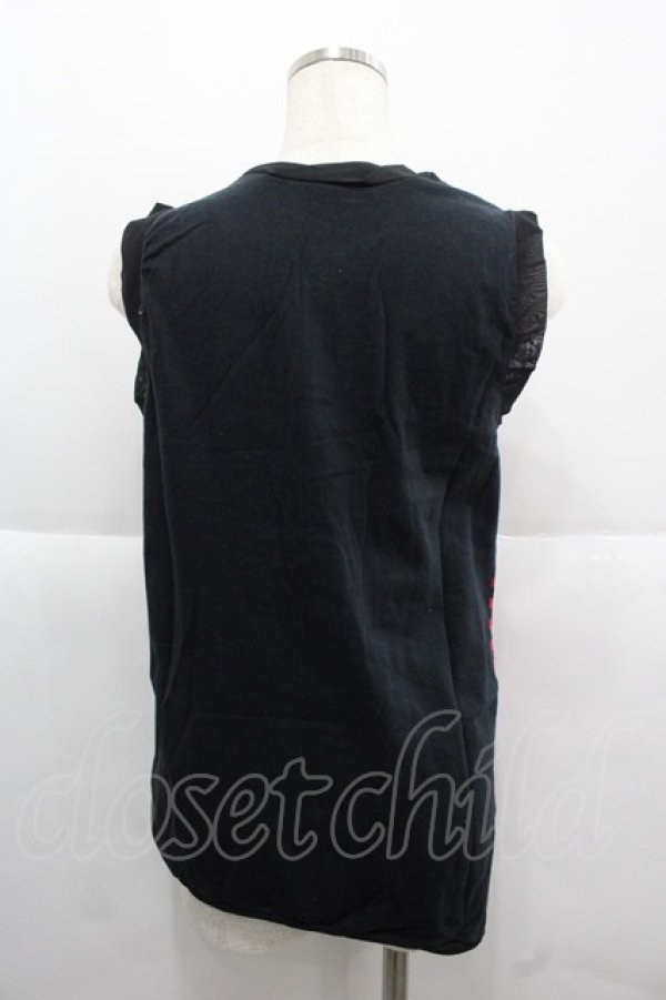 画像2: Banana Fish / ボーダー&チェックドクロ切替ノースリーブカーディガン  黒Ｘ赤 I-25-12-06-051-PU-TO-SA-ZT182 (2)