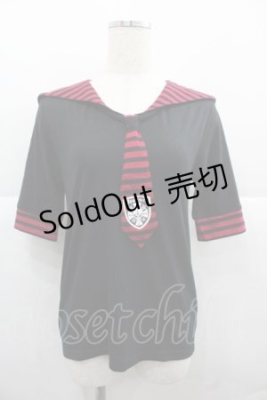画像: Deorart / ボーダーセーラー半袖カットソー M 黒Ｘ赤 I-25-12-06-055-PU-TO-SA-ZI