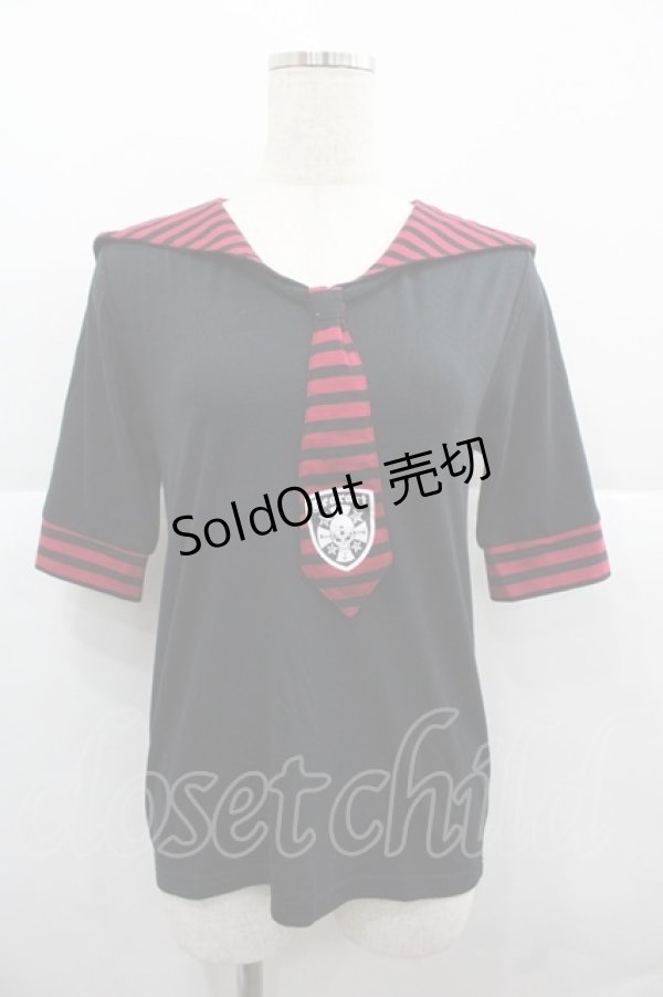 画像1: Deorart / ボーダーセーラー半袖カットソー M 黒Ｘ赤 I-25-12-06-055-PU-TO-SA-ZI (1)