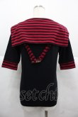 画像2: Deorart / ボーダーセーラー半袖カットソー M 黒Ｘ赤 I-25-12-06-055-PU-TO-SA-ZI (2)