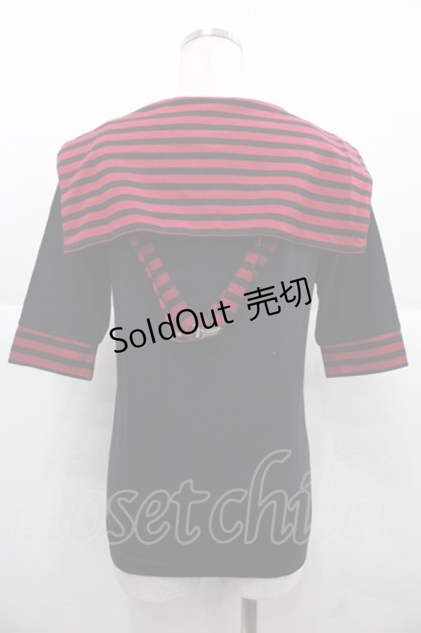 画像2: Deorart / ボーダーセーラー半袖カットソー M 黒Ｘ赤 I-25-12-06-055-PU-TO-SA-ZI (2)