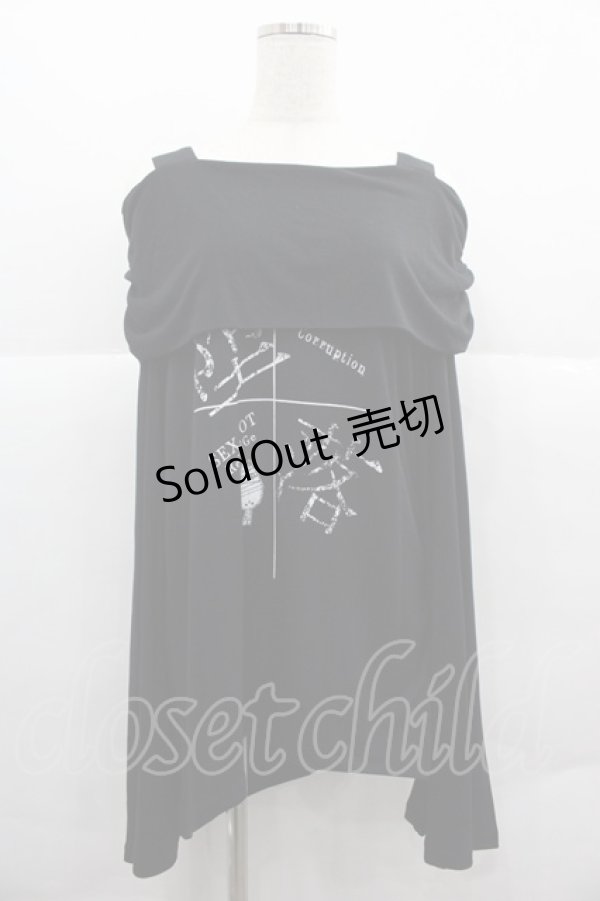 画像1: SEX POT ReVeNGe / 堕落SHOULDERデザインカットソー  黒Ｘ I-25-12-06-057-SP-TO-SA-ZI (1)