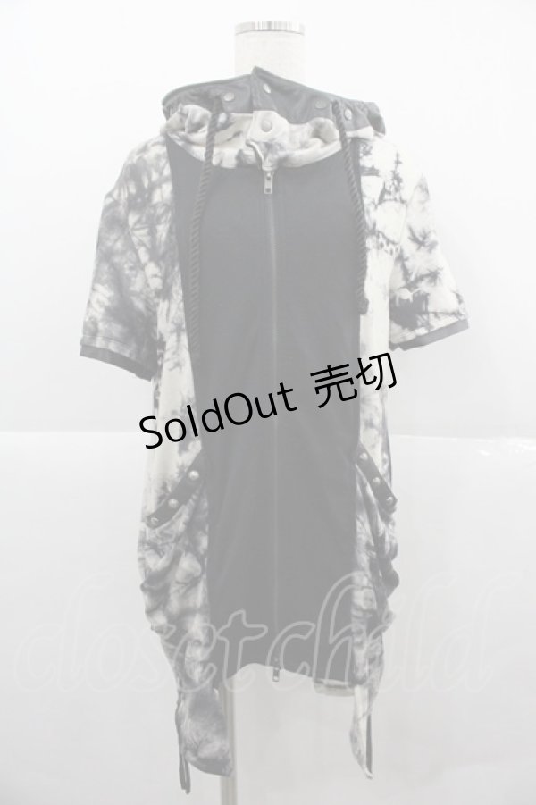 画像1: SEX POT ReVeNGe / 針金フード半袖パーカー  黒Ｘ白 I-25-12-06-061-SP-TO-SA-ZI (1)