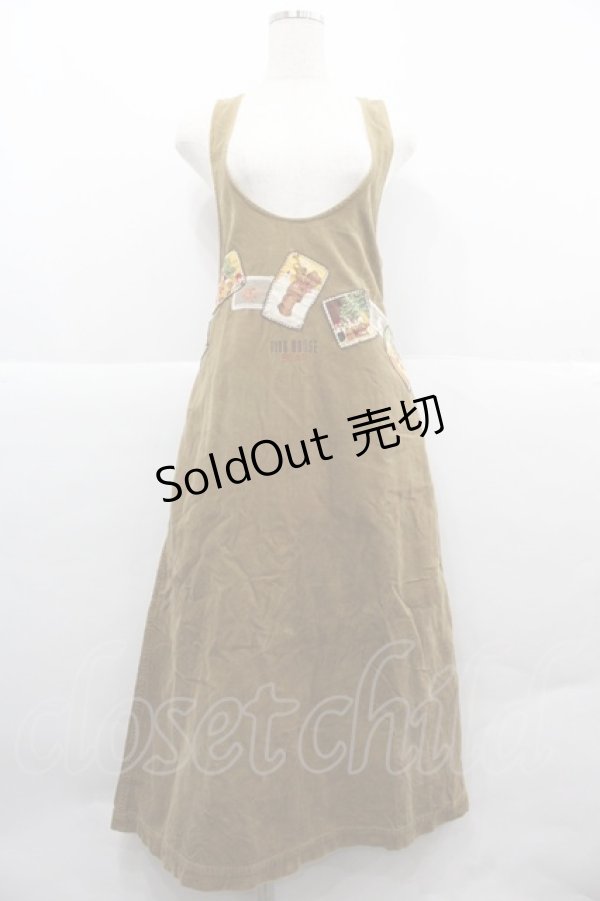 画像1: PINK HOUSE / コーデュロイクリスマスクマワッペンジャンパースカート  ブラウン I-25-12-06-090-LO-OP-SA-ZI (1)