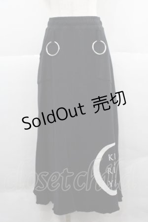 画像: KRY CLOTHING / ロゴプリントカットロングスカート  黒Ｘ白 I-25-12-06-100-EL-SK-SA-ZI