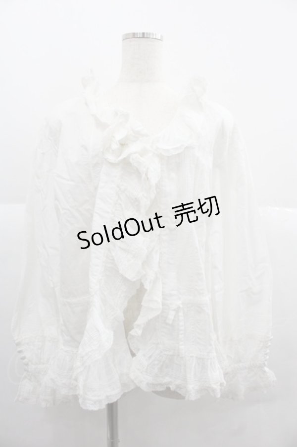 画像1: PINK HOUSE / ピンタックレースフリルオーバーブラウス  ホワイト I-25-12-06-013-LO-BL-SA-ZI (1)