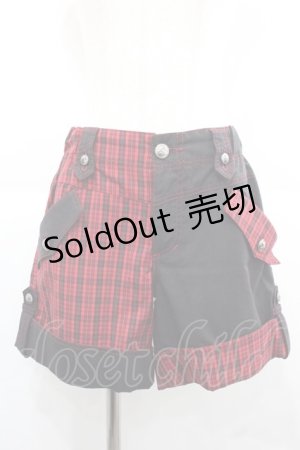 画像: ALGONQUINS / チェック切替ショートパンツ  黒Ｘ赤チェック I-25-12-06-120-AL-PA-SA-ZI