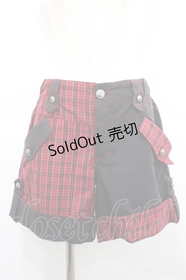 画像1: ALGONQUINS / チェック切替ショートパンツ  黒Ｘ赤チェック I-25-12-06-120-AL-PA-SA-ZI (1)