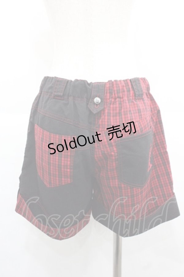 画像2: ALGONQUINS / チェック切替ショートパンツ  黒Ｘ赤チェック I-25-12-06-120-AL-PA-SA-ZI (2)